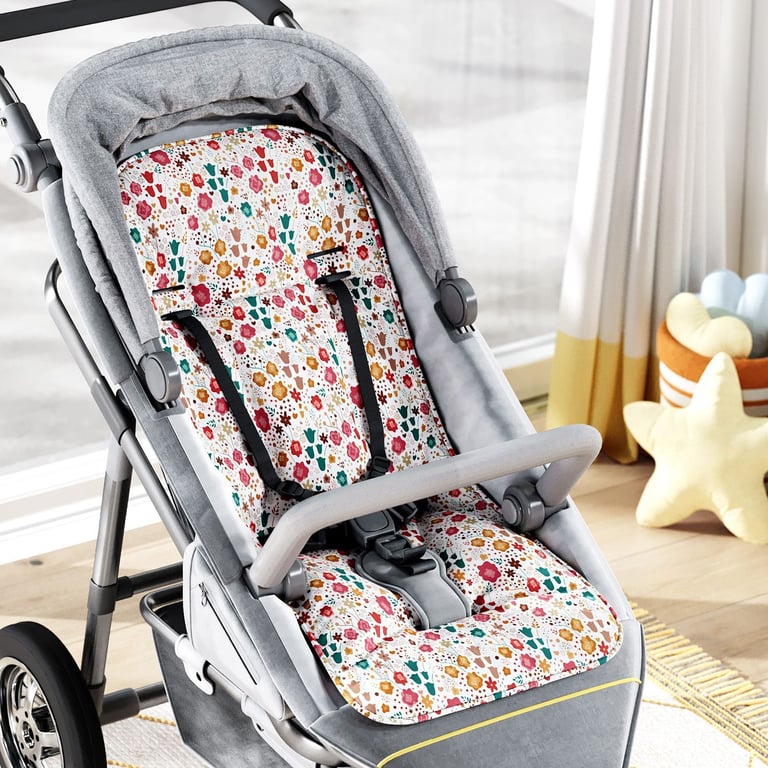 Capa de Carrinho com Protetor de Cinto Florido Bege