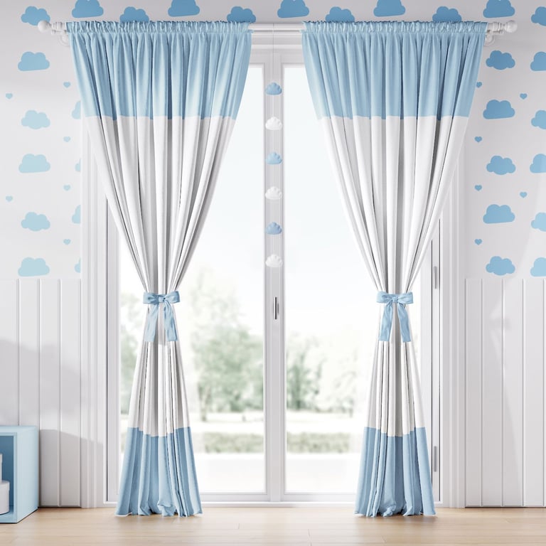 Cortina Branca e Azul com Laços