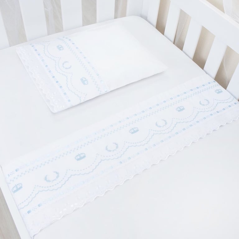 Jogo de Lençol Berço Bordado Mariana Branco 3 Peças