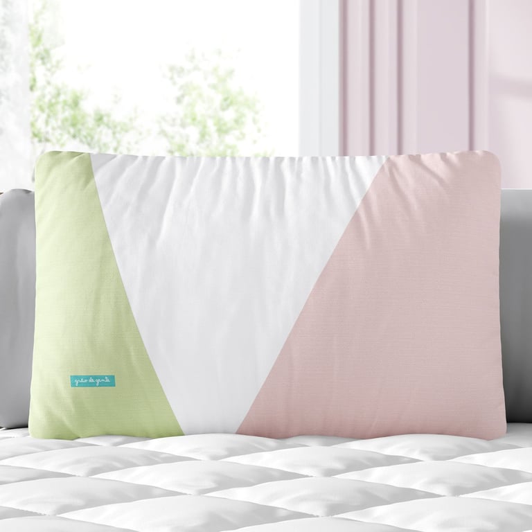 Almofada Retangular Geométrico Rosa e Verde 39cm
