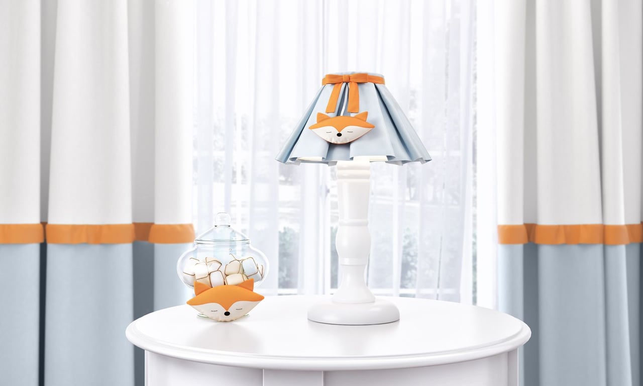 Abajur Madeira Raposinha Azul e Laranja