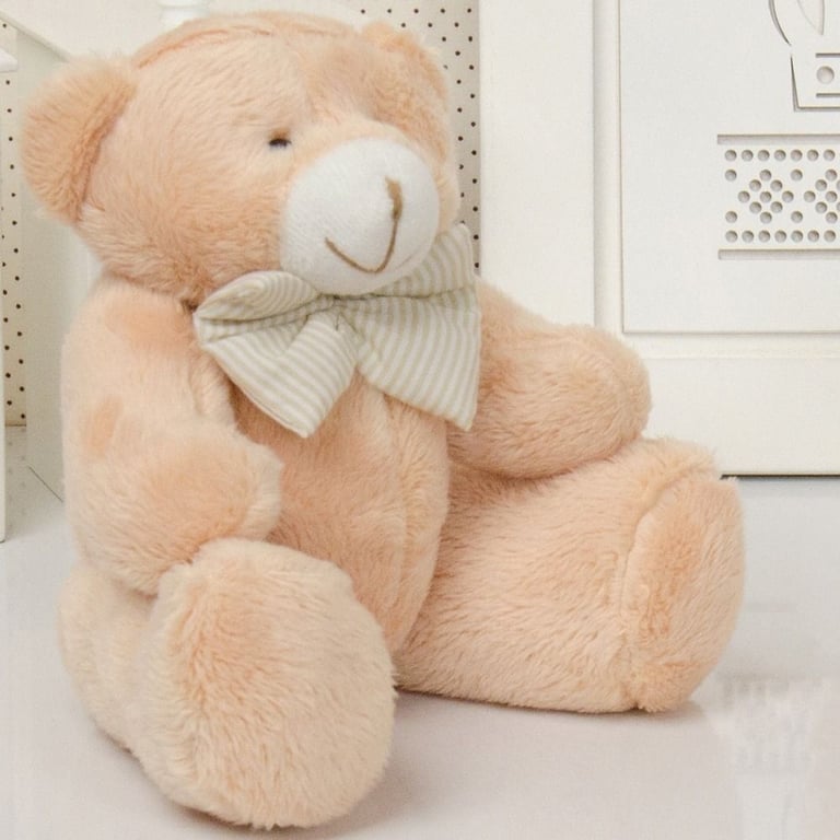 Urso de Pelúcia com Laço Listrado Bege 22cm