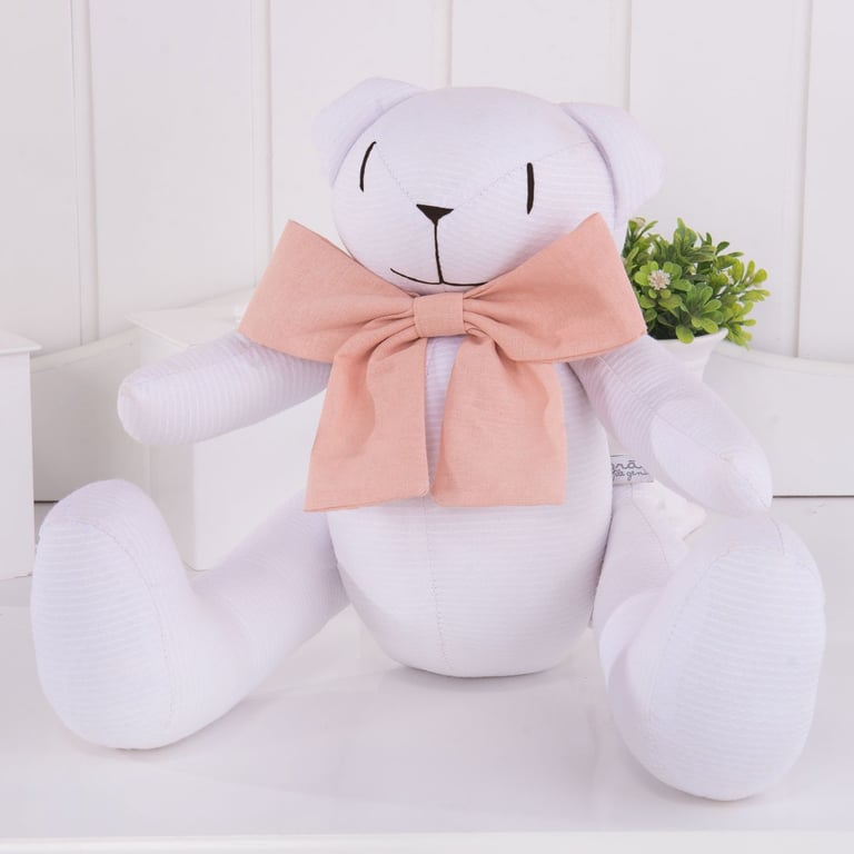 Ursa Branca com Maxi Laço Rosé 40cm