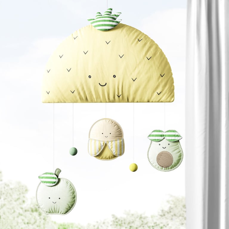 Móbile Abacaxi com 3 Frutinhas Amarelo e Verde