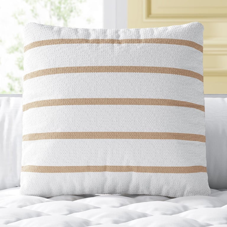 Almofada Quadrada Tricot Listrado Branco e Marrom 38cm