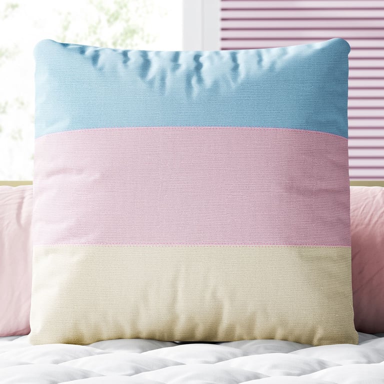 Almofada Quadrada Listras Tricolor Rosa, Amarelo e Azul 30cm