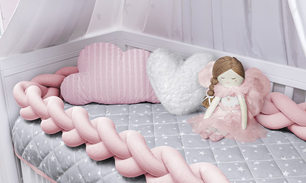 Kit Berço Trança Estrelinhas Rosa