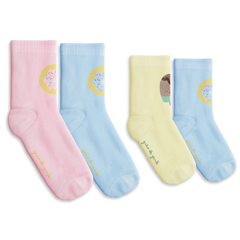 Kit Meia Infantil Família Trocapé Picolé e Donuts Azul e Rosa 4 Pares