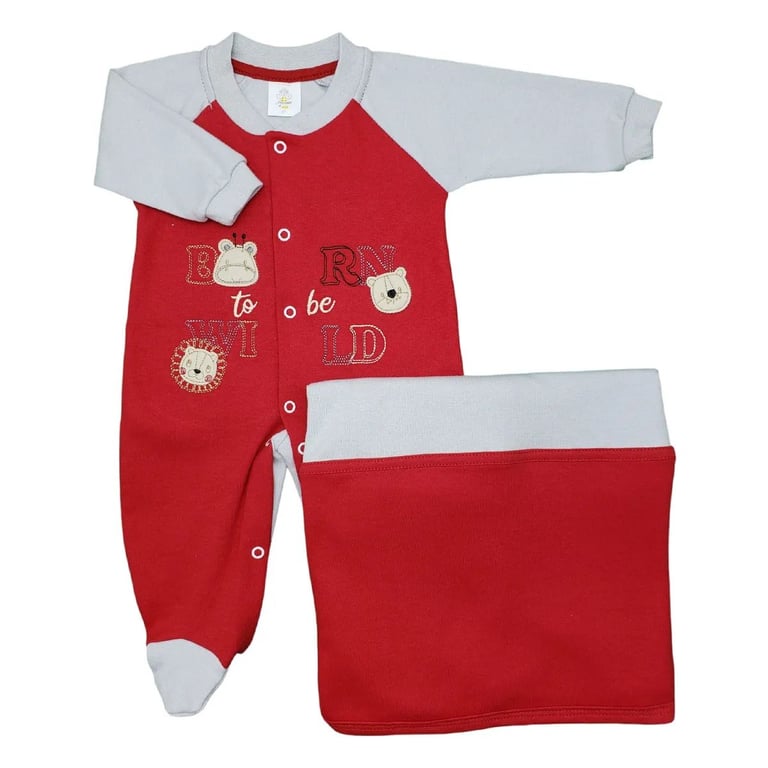 Saída Maternidade Presente de Anjo Suedine Bordado Wild Safari