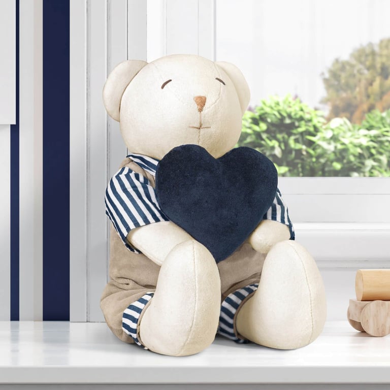 Urso com Coração Luxo Azul Marinho 45cm