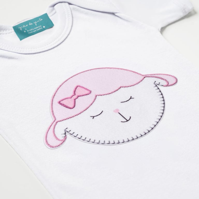 Body Manga Curta Amiguinha Ovelhinha Rosa Tam P