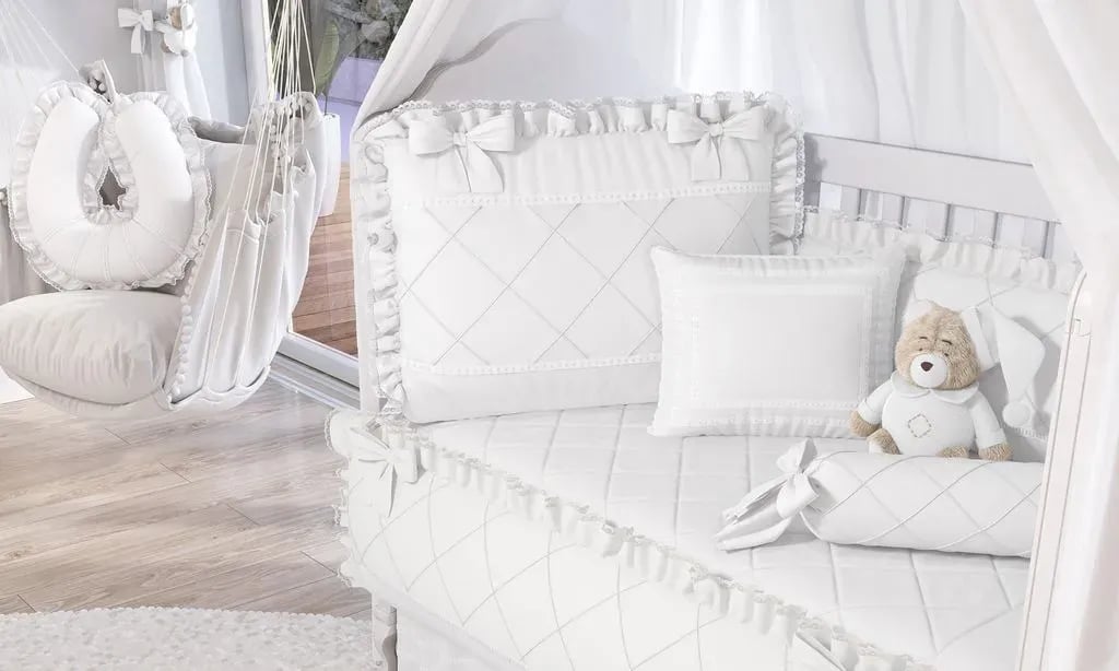 Edredom Matelado Cama Babá Branco Clássico — vista alternativa