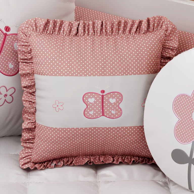 Almofada Quadrada Borboleta Bolinha Poá Rosa 38cm