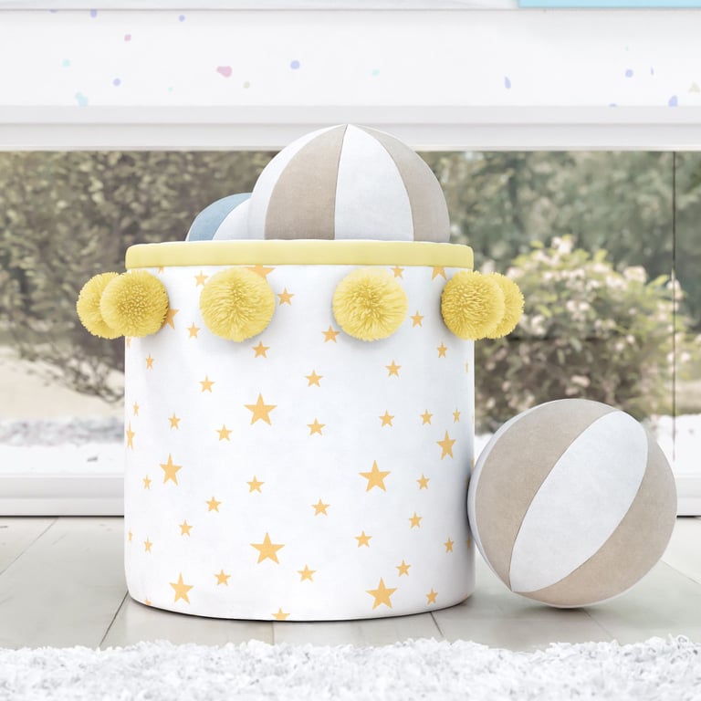 Cesto Organizador para Brinquedos Estrelas Pompom 35cm