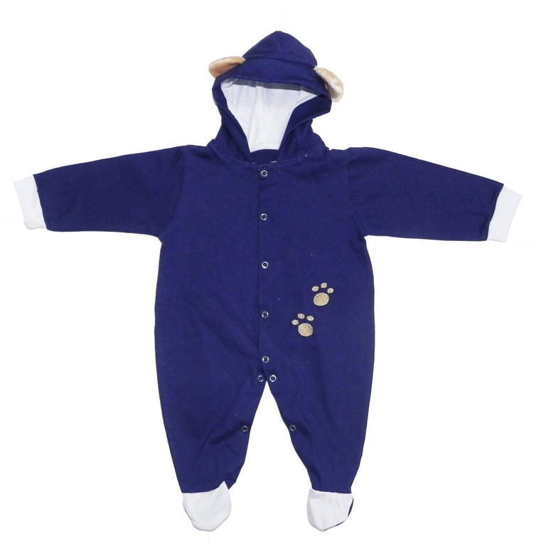 Macacão Bebê Manga Longa Urso Azul Marinho 9 a 12 Meses
