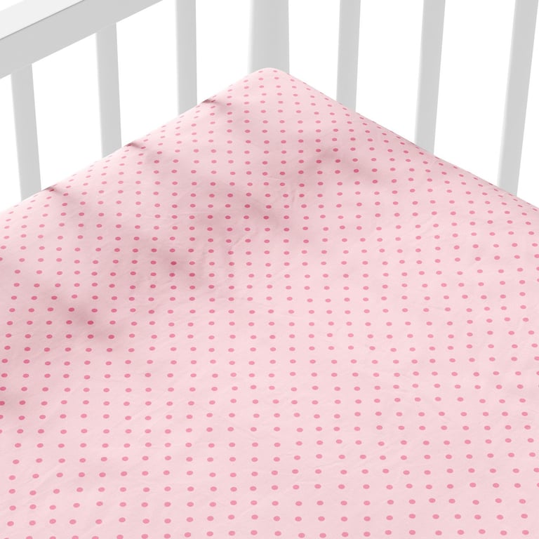 Lençol Berço com Elástico Petit Poá Branco e Rosa