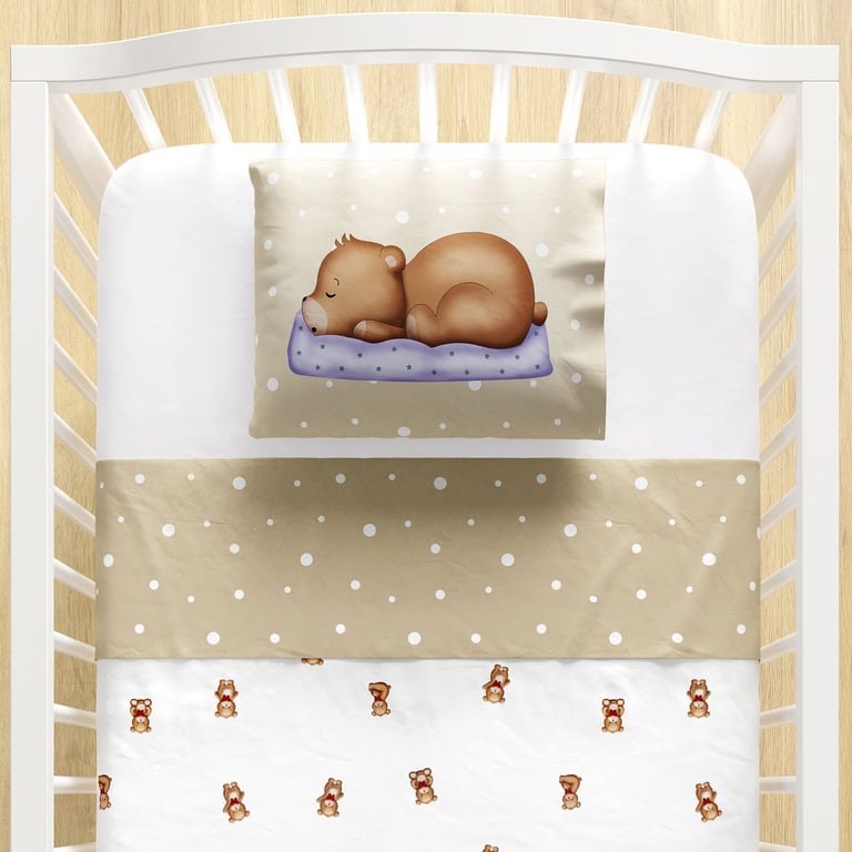 Jogo de Lençol Berço Ursinho Vintage Poá 3 peças