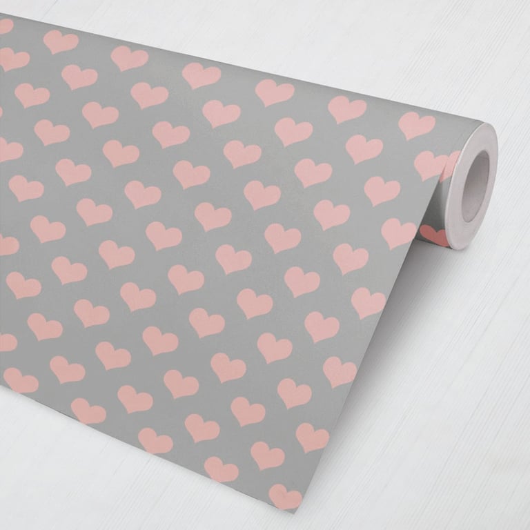 Papel de Parede Corações Rosa e Cinza 3M