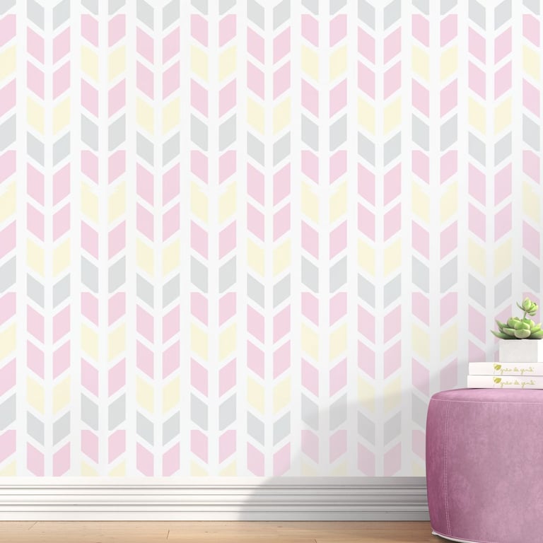 Papel de Parede Setas Rosa, Cinza e Amarelo 3m