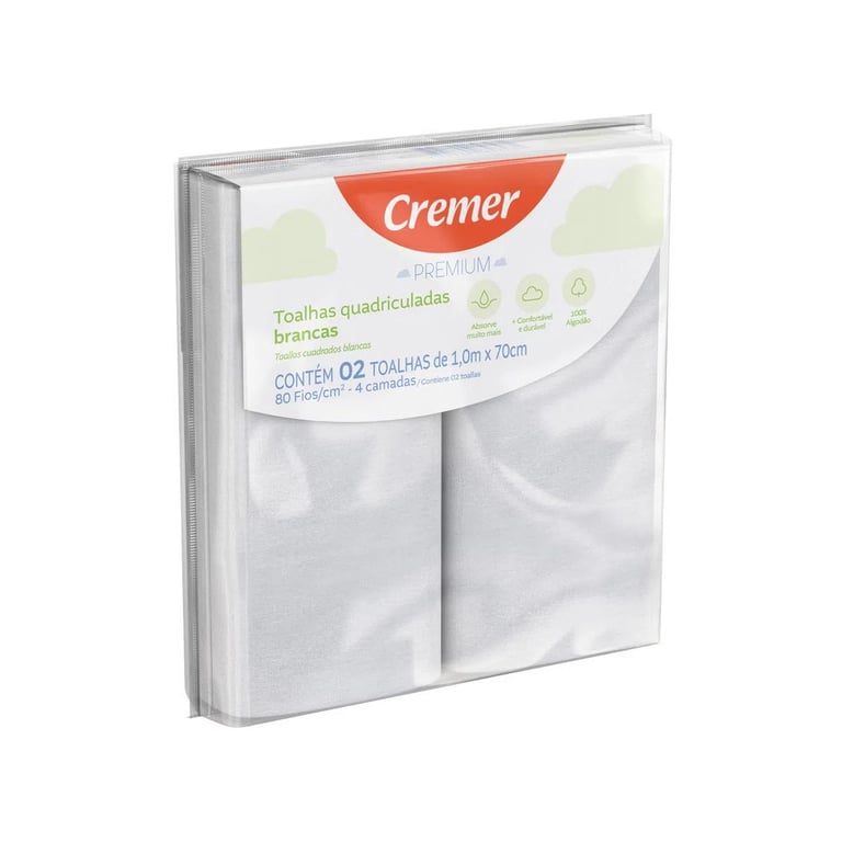 Toalhas Fralda Cremer Premium Quadriculadas Brancas 2 Peças
