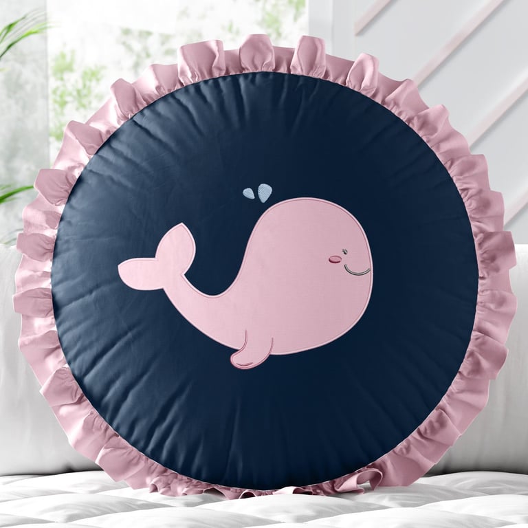 Almofada Redonda Baleia Rosa e Marinho