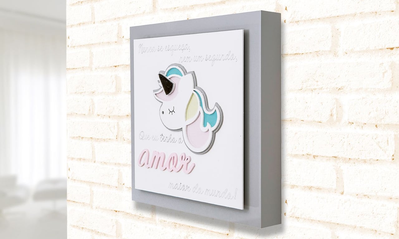 Quadro MDF Unicórnio 3D — vista alternativa
