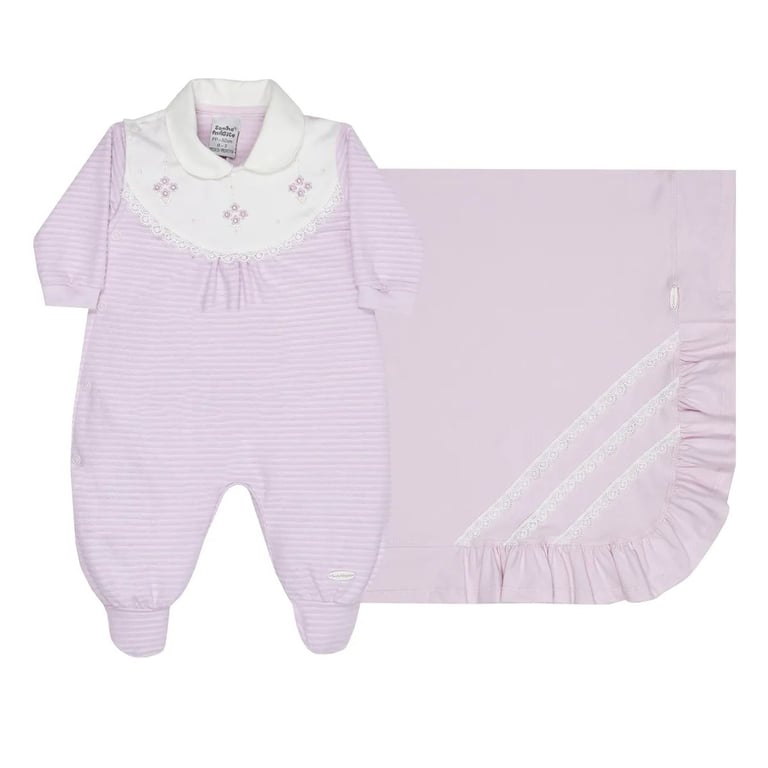 Saída Maternidade Sonho Mágico Bordado Florido Lilás