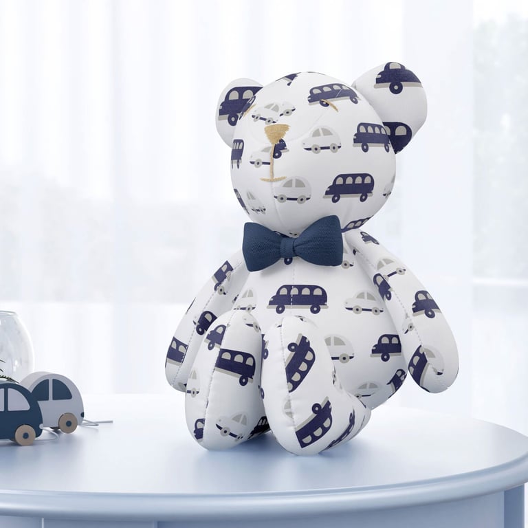 Urso Azul Marinho e Cinza Carrinhos com Gravata 42cm