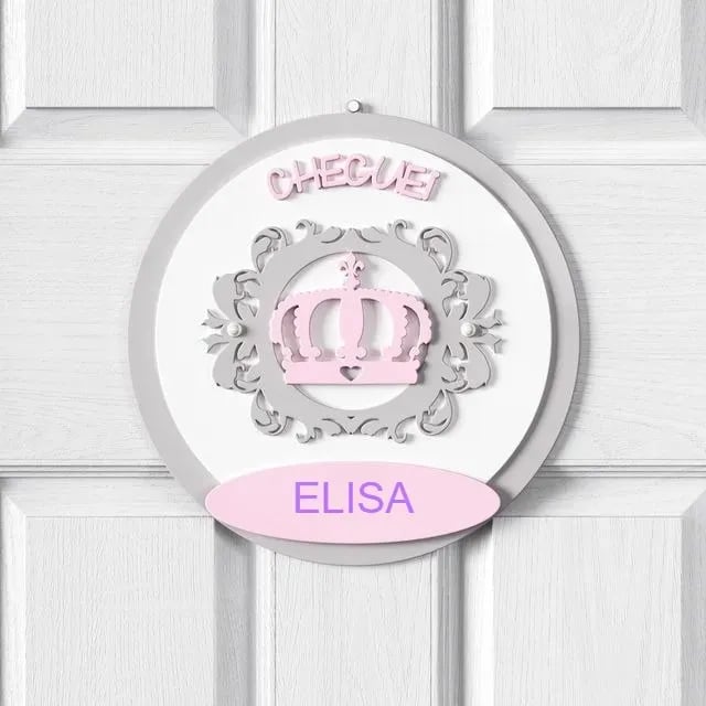 Porta Maternidade Personalizado Coroa Arabesco Rosa - Elisa