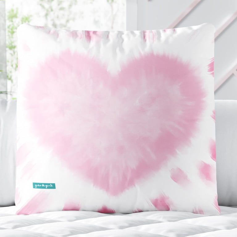 Almofada Quadrada Coração Tie Dye Rosa 30cm
