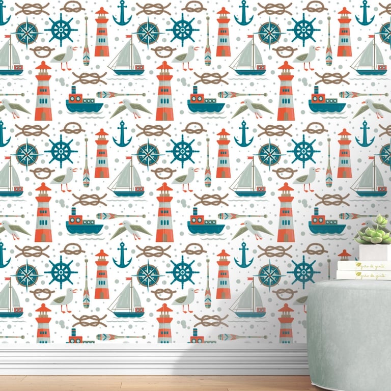 Papel de Parede Náutico Azul e Vermelho 3m