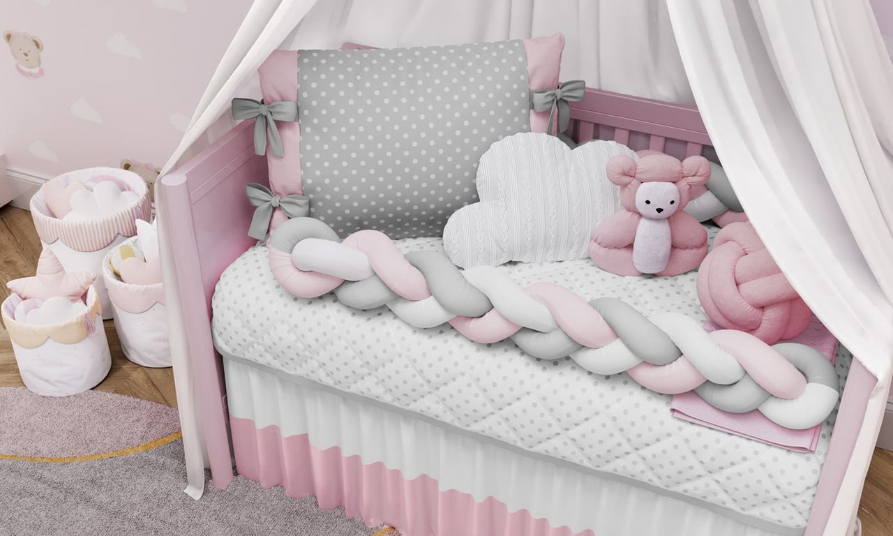 Kit Berço Trança Poá Rosa