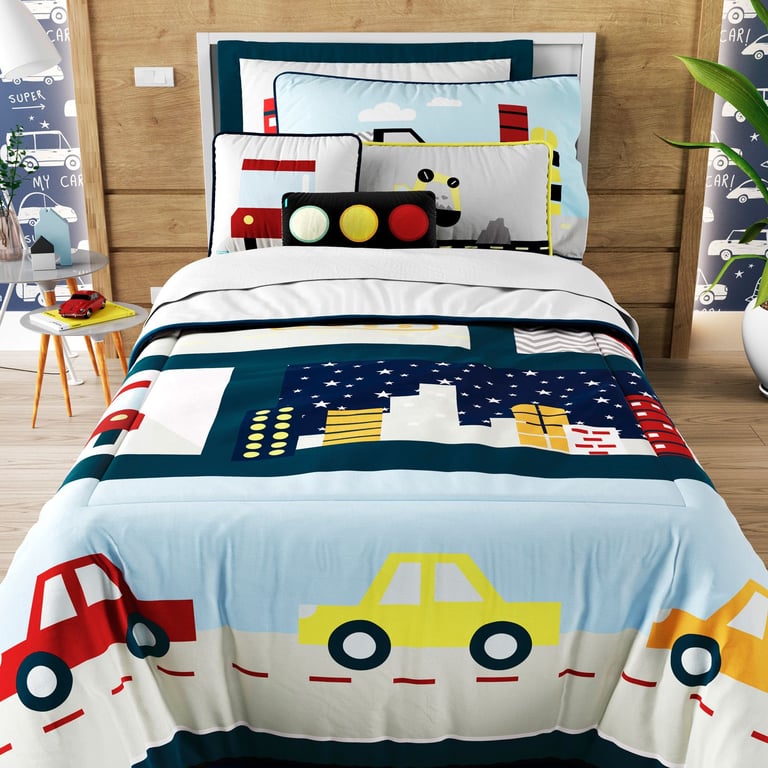 Kit Cama Infantil Solteiro Carrinhos Azul Marinho — vista alternativa