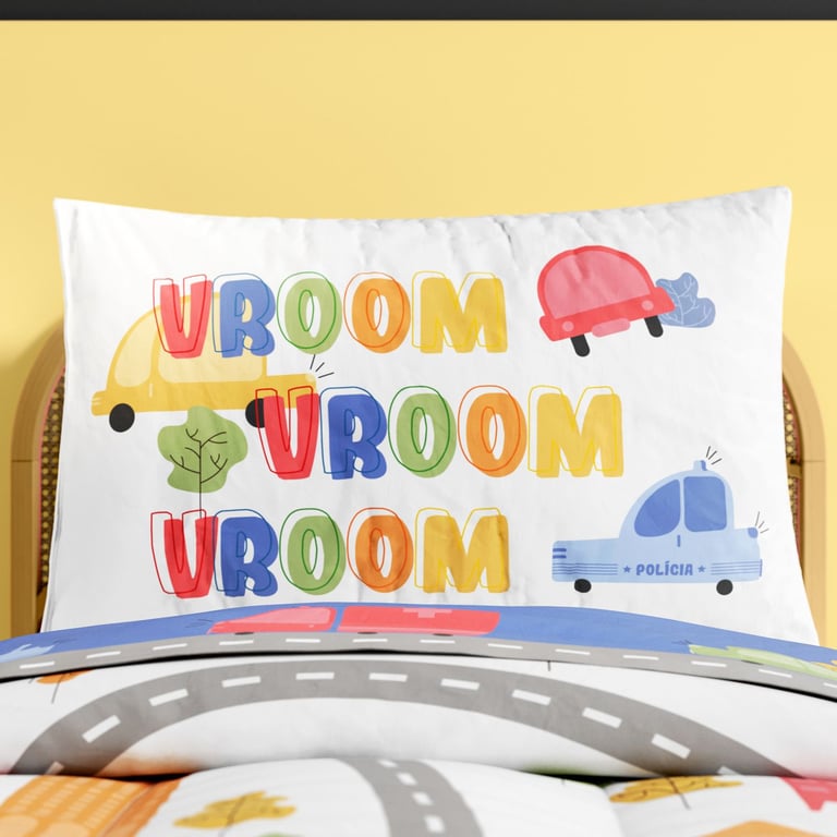 Fronha de Travesseiro Infantil Carrinhos Vroom
