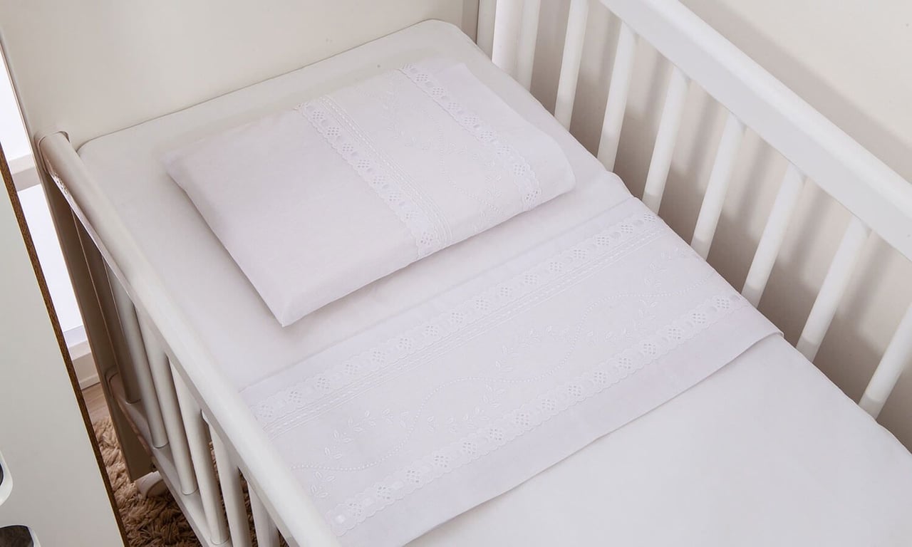 Jogo de Lençol Mini Berço Ramo Branco