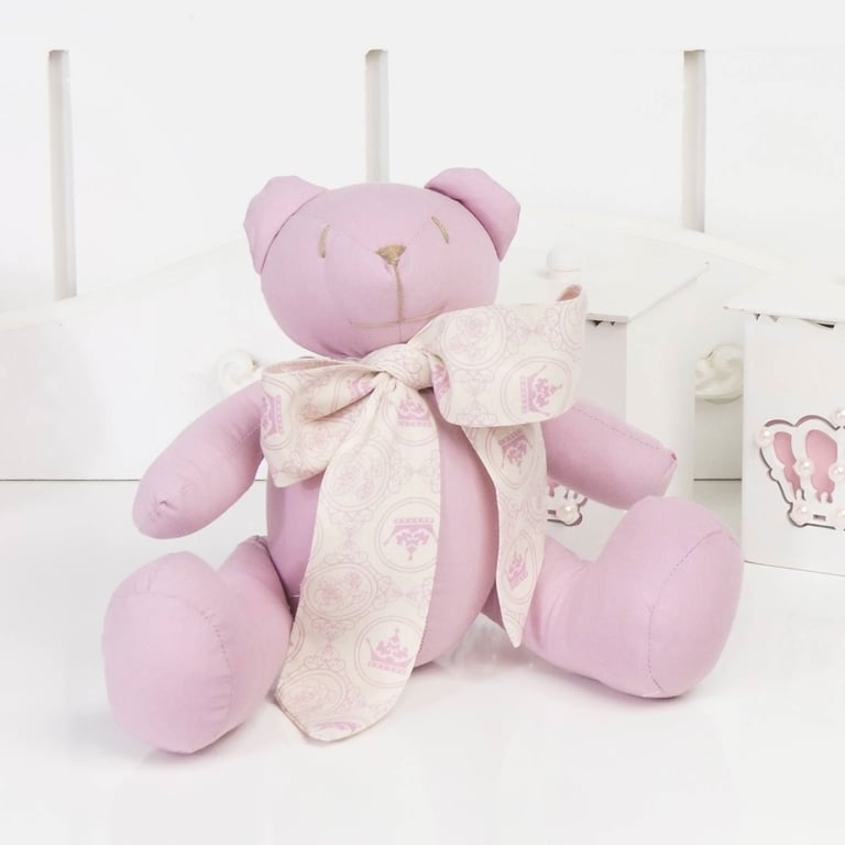 Ursinha Rosé com Laço Coroa Rosa 25cm