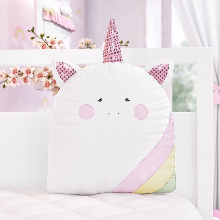 Almofada Amiguinha Unicórnio Paetê Rosa 32cm
