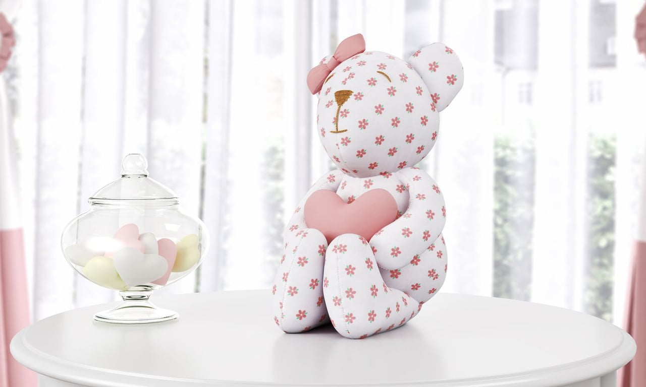 Ursinha Floral com Coração Rosé 42cm
