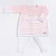 Saída Maternidade Tricot Vestido Listrado com Flores e Calça Branca 02 Peças - imagem 1