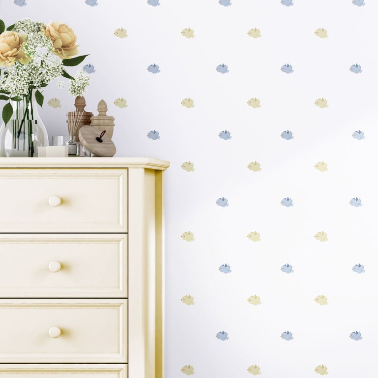 Papel de Parede Passarinhos Azul e Amarelo 1,50m