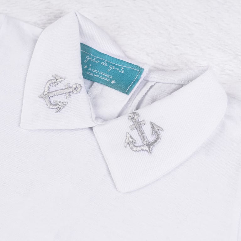 Body Manga Longa Bordado Âncora Navy Azul