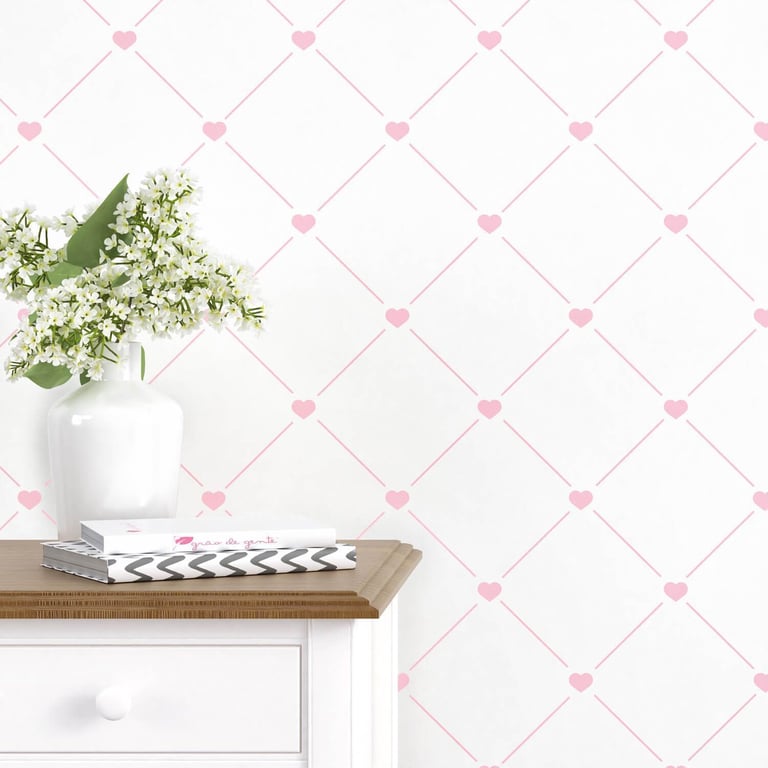 Papel de Parede Losango Coração Rosa 3m