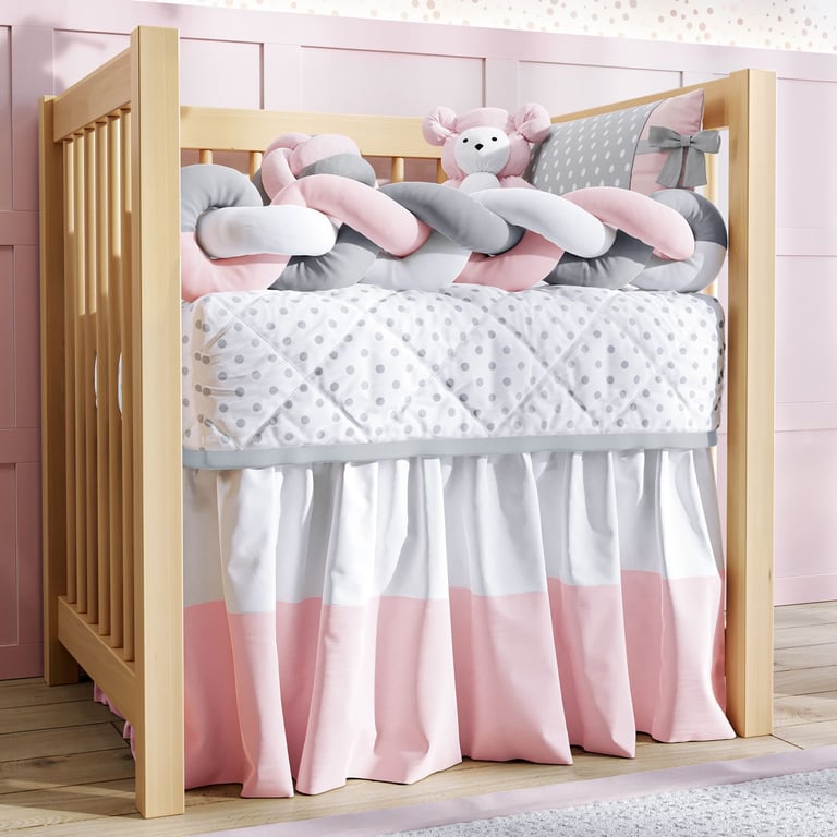 Kit Mini Berço Trança Poá Rosa