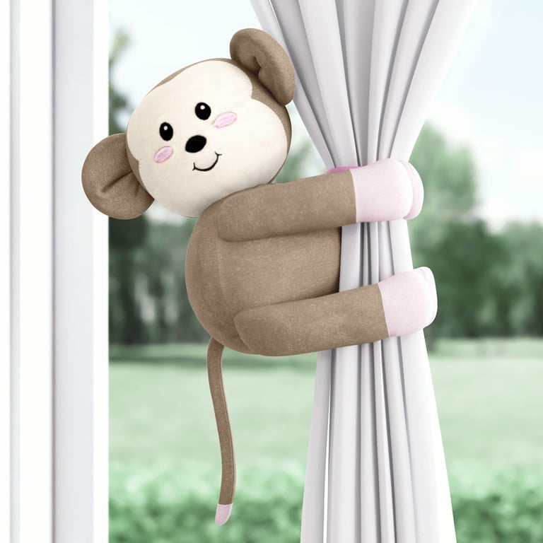 Prendedor de Cortina Macaquinha Amiguinhas Safári Rosa 2 Peças