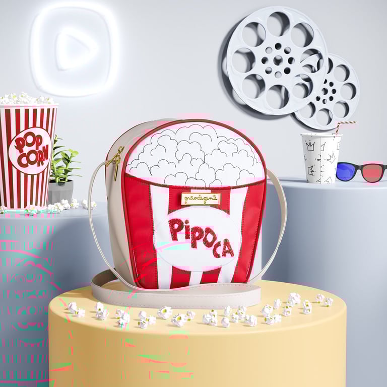 Bolsa Infantil Pipoca Branco e Vermelho 24cm