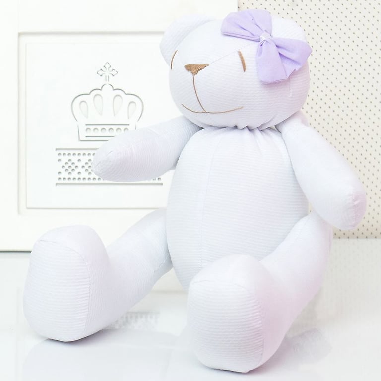 Urso Branco com Lacinho Lilás 34cm