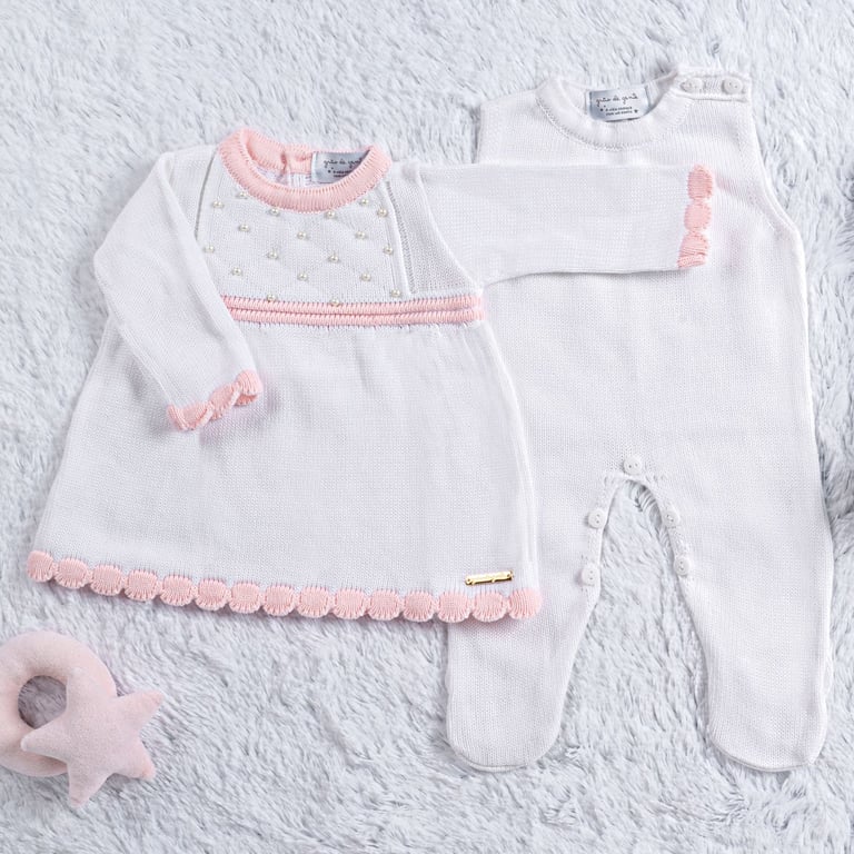 Saída Maternidade Tricot Vestido com Pérolas Verde 03 Peças