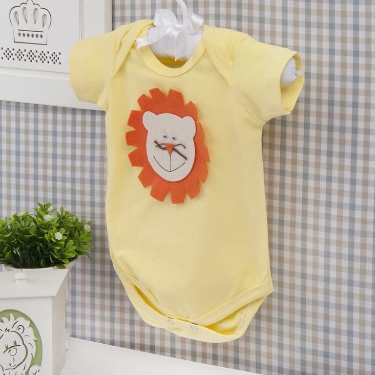 Body Manga Curta Leão Palha Tam P