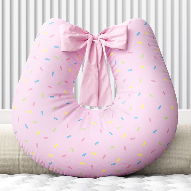 Almofada Amamentação Granulado Colorido Rosa com Laço