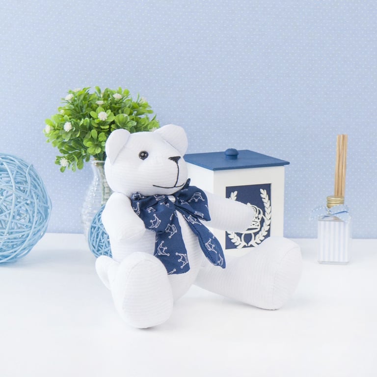 Urso Branco com Gravata Realeza Marinho 25cm
